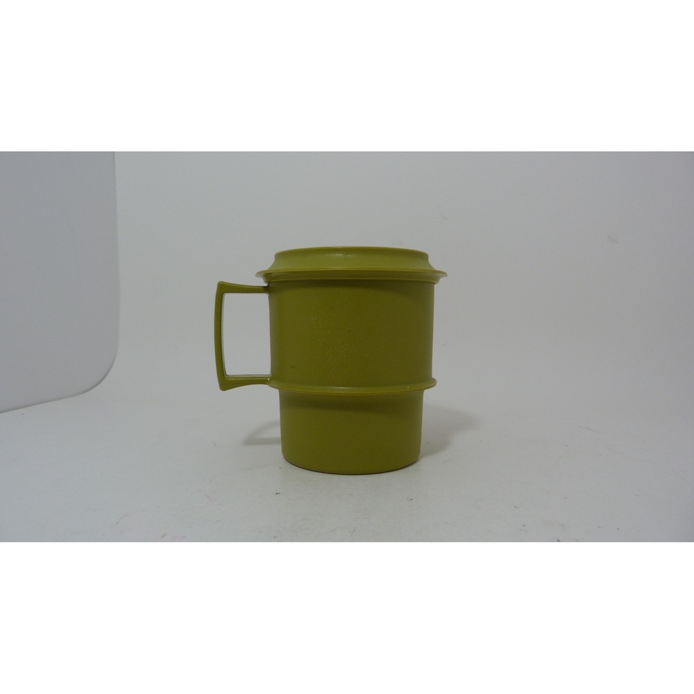 Vintage Tupperware Avocado Green Mug with Coaster Lid 812-7 1313-14 Retro Olive